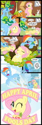 Size: 1000x2930 | Tagged: safe, artist:sketchyjackie, angel bunny, fluttershy, rainbow dash, pegasus, pony, rabbit, animal, april fools, butt, comic, female, funeral, hilarious in hindsight, mare, on back, playing dead, plot, prank, prankstershy, wide eyes