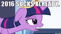 Size: 610x343 | Tagged: safe, derpibooru import, twilight sparkle, twilight sparkle (alicorn), alicorn, pony, 2016, bored, hilarious in hindsight, image macro, meme, op has a point, op is a cuck, pessimist
