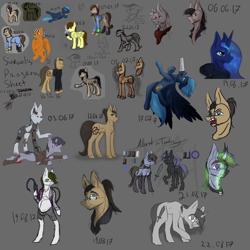 Size: 10000x10000 | Tagged: safe, artist:al1-ce, derpibooru exclusive, doctor whooves, princess luna, oc, oc:adele asher, oc:albert de templar, oc:lexing, oc:sinraal, oc:vittel bone, alicorn, changeling, pony, absurd resolution, changeling oc, comparison chart, disguise, disguised changeling, gray background, progress, purple changeling, simple background