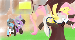 Size: 1024x547 | Tagged: safe, fluttershy, rainbow dash, twilight sparkle, pegasus, pony, assassin's creed, facehoof