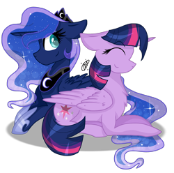 Size: 1650x1634 | Tagged: safe, artist:thepegasisterpony, princess luna, twilight sparkle, twilight sparkle (alicorn), alicorn, pony, eyes closed, female, floppy ears, lesbian, shipping, simple background, smiling, transparent background, twiluna