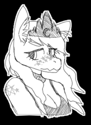 Size: 945x1299 | Tagged: safe, artist:itzdatag0ndray, princess luna, anthro, alternate hairstyle, breasts, bust, cleavage, cute, ear fluff, female, freckles, grayscale, monochrome, solo, stars