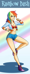 Size: 362x885 | Tagged: safe, artist:accessworld, edit, rainbow dash, belly button, bra, cleavage, clothes, female, humanized, midriff, underwear