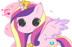 Size: 1392x908 | Tagged: safe, artist:chametzkiwi, princess cadance, alicorn, pony, abstract background, cute, cutedance, heart, smiling, solo