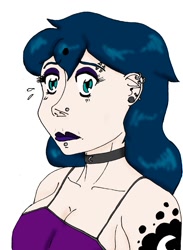 Size: 731x1000 | Tagged: safe, artist:wolfman-al, princess luna, human, collar, ear piercing, earring, female, halter top, humanized, jewelry, piercing, simple background, solo, white background