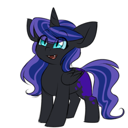 Size: 750x750 | Tagged: safe, artist:cosmalumi, nightmare moon, alicorn, pony, blank flank, female, filly, happy, nightmare woon, simple background, smiling, solo, tumblr:ask queen moon, white background