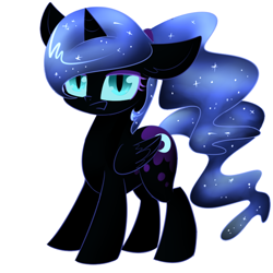 Size: 750x750 | Tagged: safe, artist:cosmalumi, nightmare moon, alicorn, pony, female, filly, nightmare woon, ponytail, solo, tumblr:ask queen moon