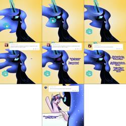 Size: 2254x2254 | Tagged: safe, artist:cosmalumi, nightmare moon, twilight sparkle, alicorn, pony, unicorn, ask, tumblr, tumblr:ask queen moon