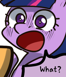 Size: 257x298 | Tagged: safe, artist:norang94, derpibooru import, edit, applejack, twilight sparkle, earth pony, pony, cropped, exploitable meme, faic, meme, one word, purple smart, reaction image, shocked, surprised, wat, wide eyes