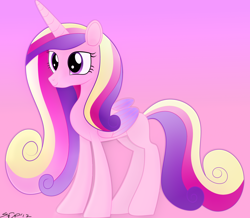 Size: 2478x2160 | Tagged: safe, artist:startledflowerpony, princess cadance, alicorn, pony, gradient background, high res, missing cutie mark, pink background, solo