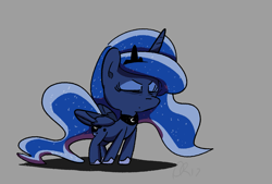 Size: 1295x874 | Tagged: safe, artist:davierocket, princess luna, alicorn, pony, eyes closed, gray background, grumpy, simple background, sleepy, solo