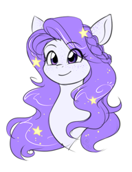 Size: 500x650 | Tagged: safe, artist:cosmalumi, oc, oc only, oc:lavender comet, pony, bust, freckles, solo, stars