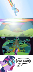 Size: 500x1096 | Tagged: safe, rainbow dash, twilight sparkle, pegasus, pony, back to the future, comic, doc brown, double rainboom, sonic rainboom