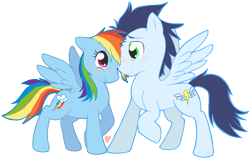 Size: 992x632 | Tagged: safe, artist:stephastated, rainbow dash, soarin', pegasus, pony, blushing, shipping, soarindash