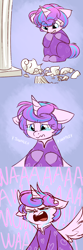 Size: 750x2250 | Tagged: safe, artist:cosmalumi, princess flurry heart, alicorn, pony, broken, clothes, comic, crying, female, filly, flurryheart-babbles, foal, footed sleeper, open mouth, pajamas, pure unfiltered evil, sad, solo, wavy mouth