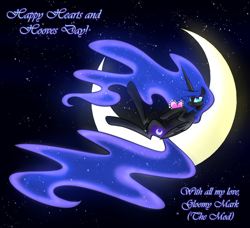 Size: 1150x1050 | Tagged: safe, artist:cosmalumi, nightmare moon, alicorn, pony, hearts and hooves, holiday, moon, solo, tangible heavenly object, tumblr:ask queen moon, valentine, valentine's day