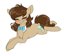 Size: 600x500 | Tagged: safe, artist:cosmalumi, doctor whooves, the doctoress, earth pony, pony, blushing, bowtie, chest fluff, cute, doctorbetes, eyes closed, female, lying, mare, professor whooves, prone, rule 63, simple background, smiling, solo, transparent background