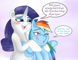 Size: 1158x897 | Tagged: safe, artist:blackbewhite2k7, artist:enigmaticfrustration, rainbow dash, rarity, pegasus, pony, unicorn, collaboration, blushing, female, lesbian, massage, raridash, shipping, wingboner