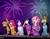 Size: 2185x1688 | Tagged: safe, artist:kprovido, derpibooru import, applejack, fluttershy, pinkie pie, rainbow dash, rarity, twilight sparkle, human, fireworks, humanized, mane six