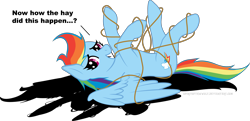 Size: 3853x1863 | Tagged: safe, artist:spiritofthwwolf, rainbow dash, pegasus, pony, blue coat, female, mare, multicolored mane, rope