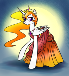 Size: 621x684 | Tagged: safe, artist:cosmalumi, princess celestia, alicorn, pony, clothes, daytime noon, dress, female, mare, solo