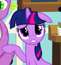 Size: 241x259 | Tagged: safe, derpibooru import, screencap, spike, twilight sparkle, unicorn twilight, dragon, pony, unicorn, secret of my excess, :o, adorkable, animated, blinking, cute, dork, eye shimmer, faic, floppy ears, frown, greed spike, grin, happy, head tilt, looking at you, open mouth, sad, sitting, smiling, solo focus, squee, talking, twiabetes, wide eyes