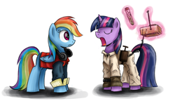 Size: 1000x575 | Tagged: safe, artist:xioade, rainbow dash, twilight sparkle, pegasus, pony, back to the future, crossover