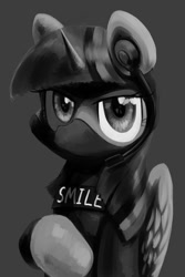 Size: 600x900 | Tagged: safe, artist:gasmaskfox, derpibooru import, twilight sparkle, twilight sparkle (alicorn), alicorn, pony, badass, female, grayscale, headset, mare, mask, military, monochrome, rainbow six, s.m.i.l.e., solo