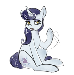 Size: 638x647 | Tagged: safe, artist:cosmalumi, moonlight raven, pony, unicorn, female, lidded eyes, mare, simple background, sitting, solo, white background