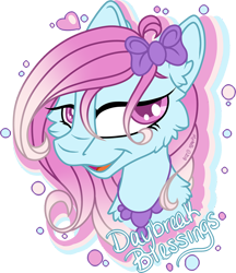 Size: 1000x1159 | Tagged: safe, artist:mychelle, oc, oc only, oc:daybreak blessings, pony, bust, cheek fluff, chest fluff, ear fluff, female, mare, portrait, simple background, solo, transparent background