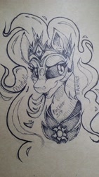 Size: 2322x4128 | Tagged: safe, artist:mychelle, daybreaker, pony, bust, inktober, monochrome, portrait, solo, traditional art