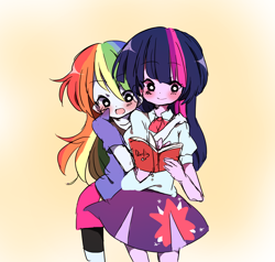 Size: 1316x1252 | Tagged: dead source, safe, artist:lotte, derpibooru import, rainbow dash, twilight sparkle, equestria girls, adorkable, blushing, cute, dork, female, lesbian, shipping, twidash