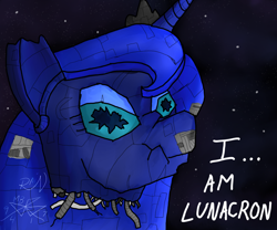 Size: 864x720 | Tagged: safe, artist:rain-hatchett, princess luna, alicorn, pony, crossover, scrunchy face, transformers, unicorn-unicron confusion, unicron