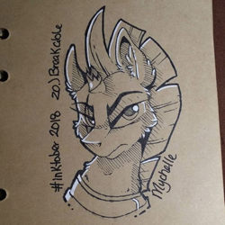 Size: 600x600 | Tagged: safe, artist:mychelle, tempest shadow, pony, bust, monochrome, portrait, solo, traditional art