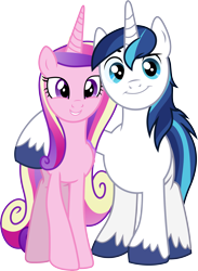 Size: 4387x6000 | Tagged: safe, artist:chainchomp2 edit, edit, editor:slayerbvc, princess cadance, shining armor, alicorn, pony, unicorn, the one where pinkie pie knows, accessory-less edit, barehoof, female, hoof around neck, male, mare, missing accessory, shiningcadance, shipping, simple background, stallion, straight, transparent background, vector, vector edit