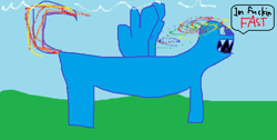 Size: 1085x546 | Tagged: safe, rainbow dash, pegasus, pony, blank flank, ms paint, quality, solo, speech bubble, stylistic suck, vulgar