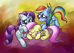 Size: 950x675 | Tagged: safe, artist:j151, fluttershy, rainbow dash, rarity, pegasus, pony, unicorn, crying