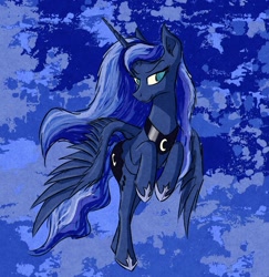 Size: 1753x1801 | Tagged: safe, artist:akweer, princess luna, alicorn, pony, head turn, no pupils, smiling, solo, spread wings, wings