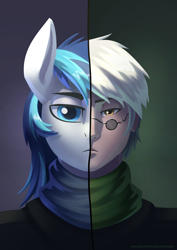 Size: 2480x3508 | Tagged: safe, artist:underpable, shining armor, anthro, human, bust, crossover, looking at you, male, ozpin, rwby