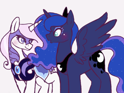 Size: 4000x3000 | Tagged: safe, artist:peachplumeria, fleur-de-lis, princess luna, alicorn, pony, unicorn, armor, blushing, crack shipping, female, fleur de lune, lesbian, looking at each other, mare, night guard, night guard armor, shipping, simple background, white background