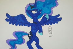 Size: 1024x699 | Tagged: safe, artist:malevolentsamson, artist:psygcosis507, princess luna, alicorn, pony, rearing, solo, traditional art