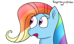 Size: 2500x1500 | Tagged: safe, artist:regxy, rainbow dash, pegasus, pony, alternate hairstyle, shocked, solo