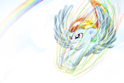 Size: 900x600 | Tagged: safe, artist:katie-the-fox, rainbow dash, pegasus, pony, blue coat, female, mare, multicolored mane