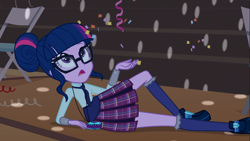 Size: 1366x768 | Tagged: safe, derpibooru import, edit, edited screencap, screencap, sci-twi, twilight sparkle, equestria girls, friendship games, badly drawn, badly edited, clothes, confetti, crystal prep academy uniform, ms paint, necktie, school uniform, uniform