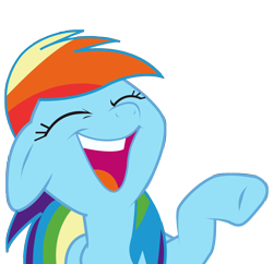 Size: 3100x3000 | Tagged: safe, artist:candy-muffin, rainbow dash, pegasus, pony, friendship is magic, cute, dashabetes, eyes closed, female, floppy ears, laughing, mare, open mouth, pointing, raised hoof, simple background, smiling, solo, tooth gap, transparent background, underhoof, vector