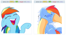 Size: 532x283 | Tagged: safe, rainbow dash, pegasus, pony, exploitable meme, juxtaposition, juxtaposition win, laughing