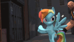 Size: 480x270 | Tagged: safe, rainbow dash, pegasus, pony, 3d, animated, gif, heavy, meet the scout, source filmmaker, team fortress 2, violence