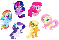 Size: 802x550 | Tagged: safe, artist:aidapone, derpibooru import, applejack, fluttershy, pinkie pie, rainbow dash, rarity, twilight sparkle, twilight sparkle (alicorn), alicorn, earth pony, pegasus, pony, unicorn, chibi, female, mane six, mare