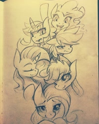 Size: 2448x3060 | Tagged: safe, artist:foxinshadow, derpibooru import, applejack, fluttershy, pinkie pie, rainbow dash, rarity, twilight sparkle, earth pony, pegasus, pony, unicorn, mane six, pencil drawing, traditional art