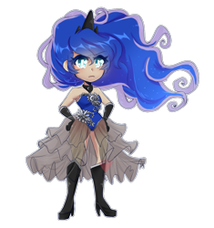 Size: 1017x1080 | Tagged: safe, artist:missyandi, princess luna, human, boots, clothes, evening gloves, gloves, high heel boots, humanized, leotard, long gloves, see-through, shoes, simple background, solo, transparent background